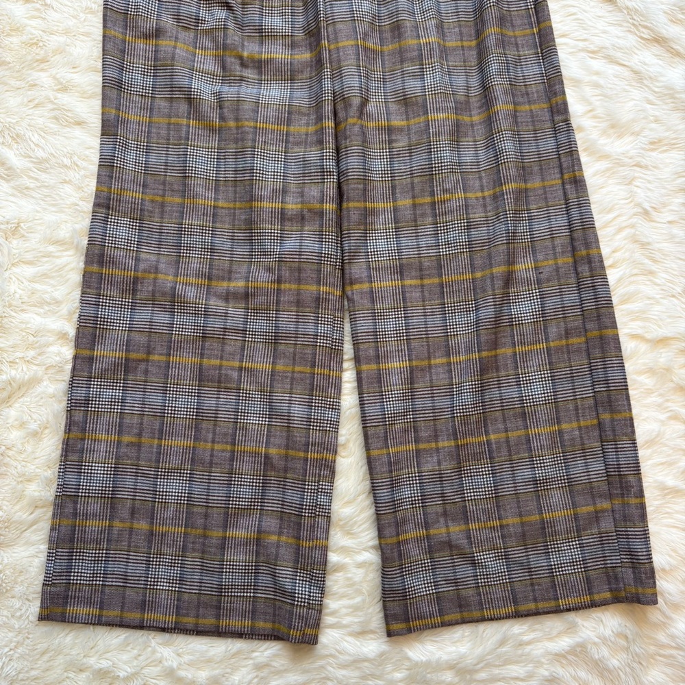 A New Day Yellow & Brown Plaid High Rise Belted Wide Leg Trouser Pants Womens 2 - Picture 3 of 7